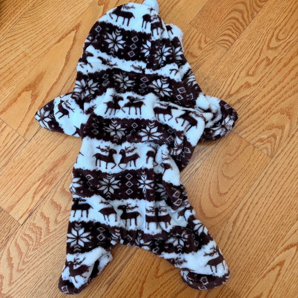 Dog Clothes Bundle - Plaid Fleece Vest - Reindeer Onesie - Polo - Size S/M - Picture 4 of 7